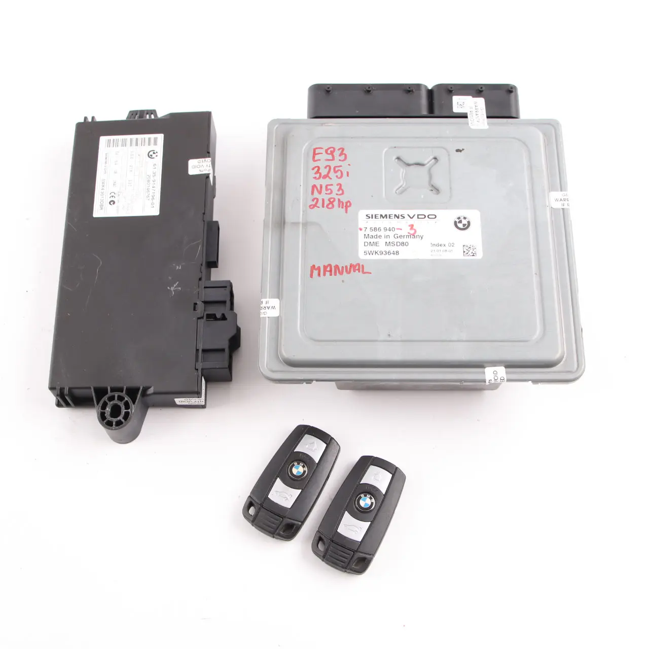 BMW E60 LCI 525i E90 E91 325i N53 218HP ECU Kit DME 7586940 CAS3 + Keys Manual