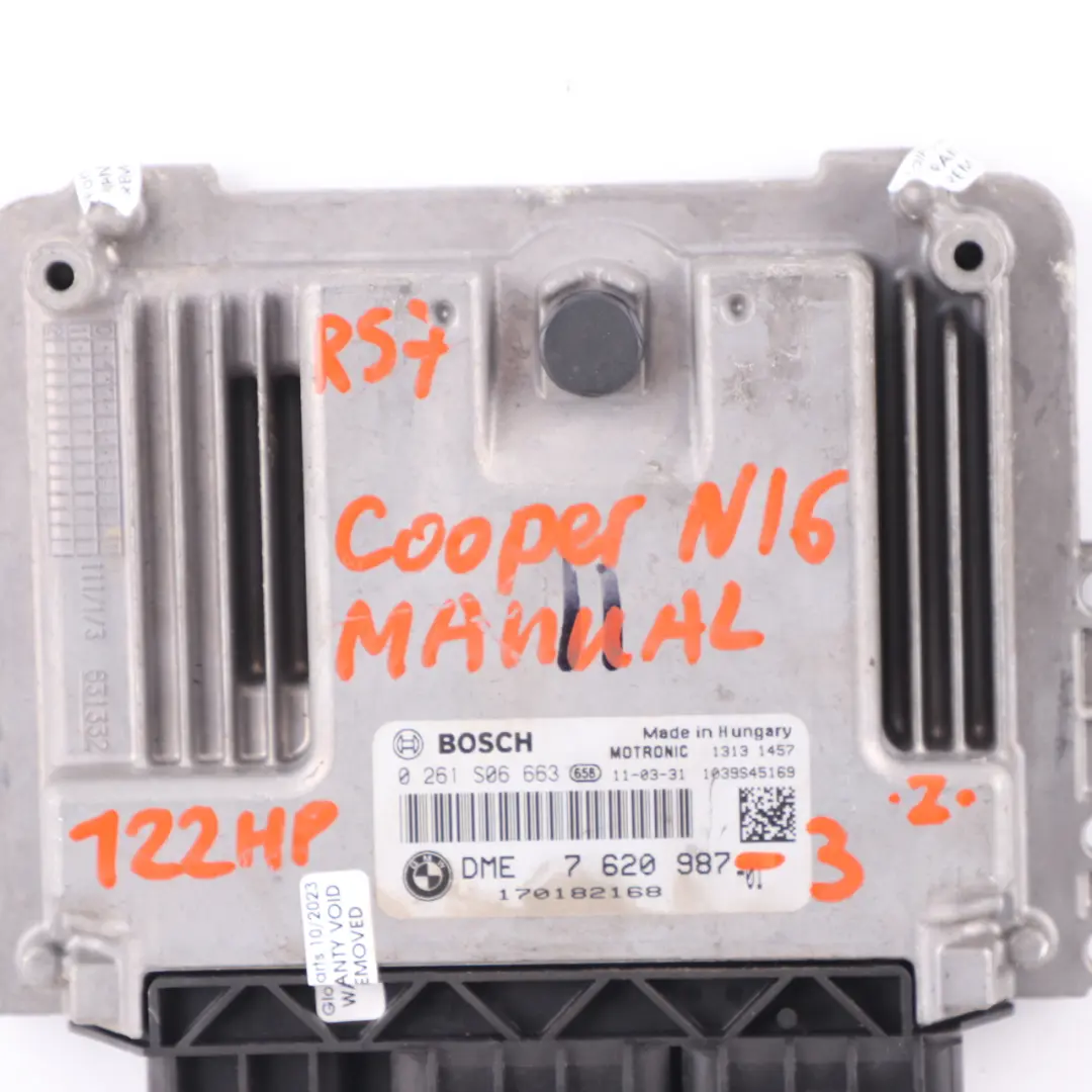 Mini Cooper R55 R56 LCI R60 Petrol N16 122HP Engine ECU Unit DME 7620987 Manual