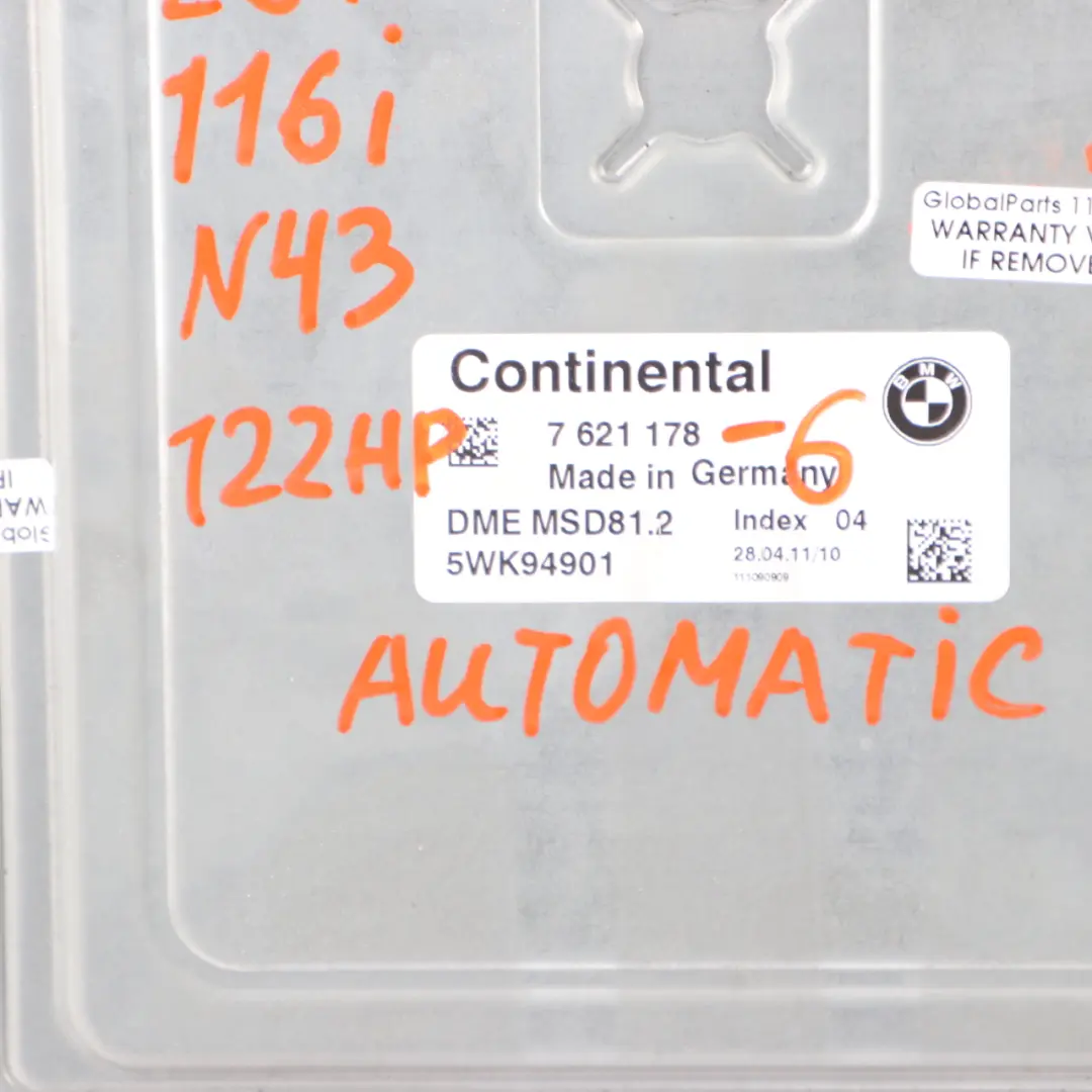 BMW E81 E87 LCI E90 N43 116i 316i 122HP ECU Kit DME 7621178 CAS3 Key Automatic