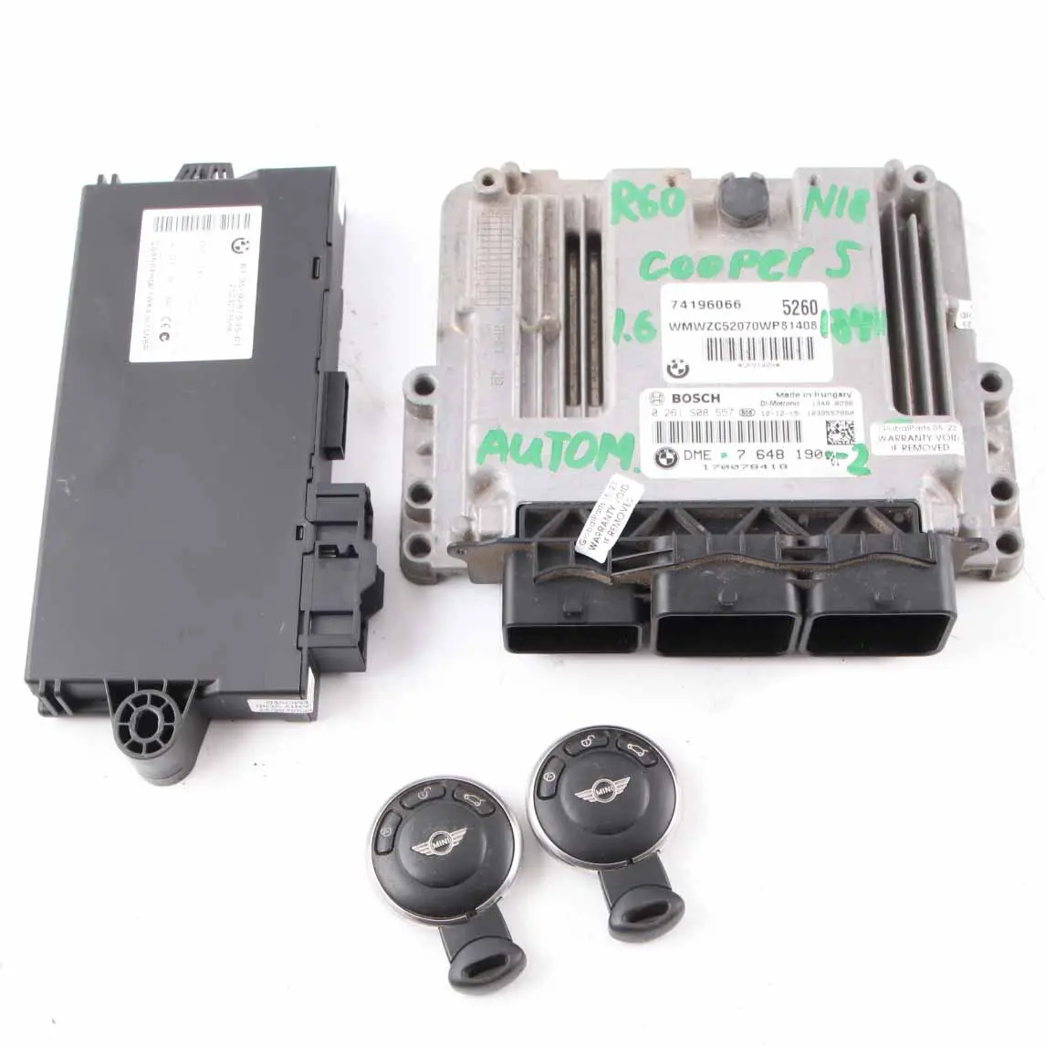 Mini Cooper S R56 LCI N18 1.6 184HP ECU Kit DME + CAS3 + Keys 7648190 Automatic