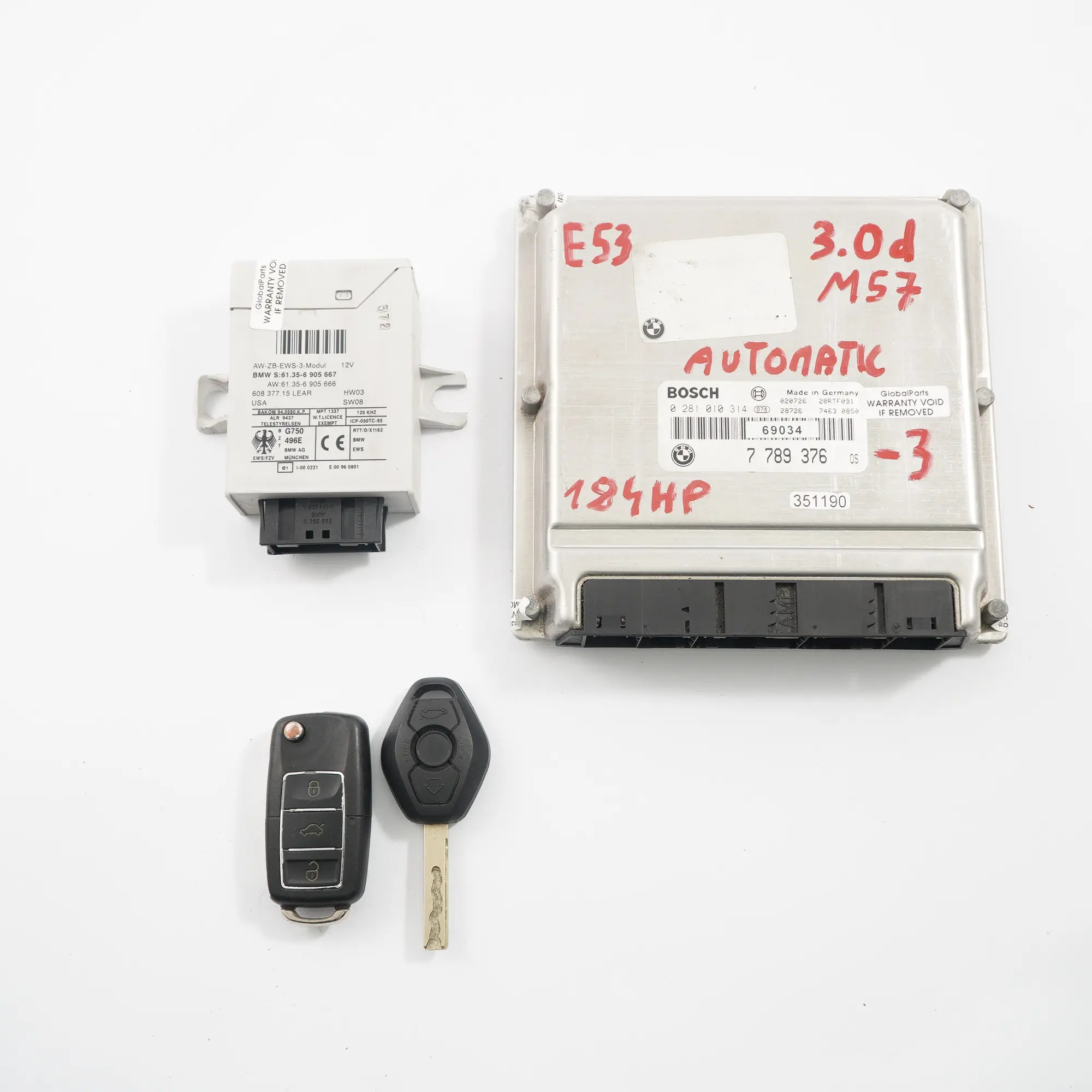 BMW X5 E53 3.0d M57 184HP ECU Kit DDE 7789376 EWS3 Llaves Automático