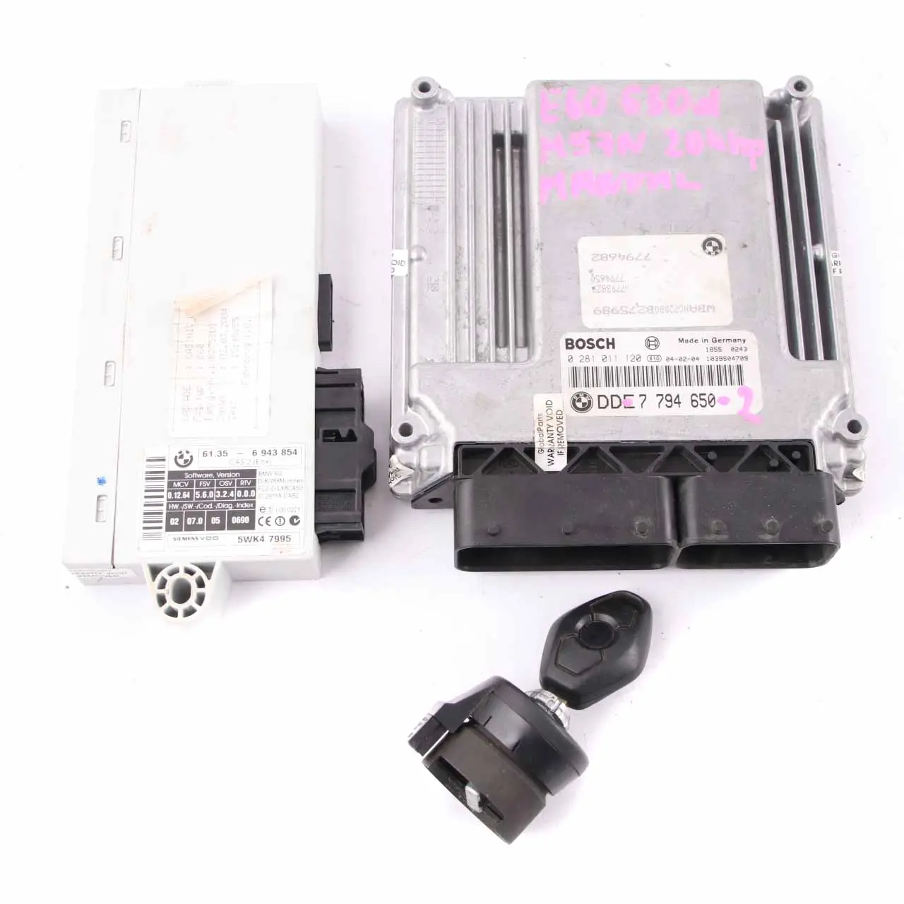 BMW E60 E61 530d Diesel M57N 218HP ECU Control Kit DDE 7794650 CAS2 Key Manual