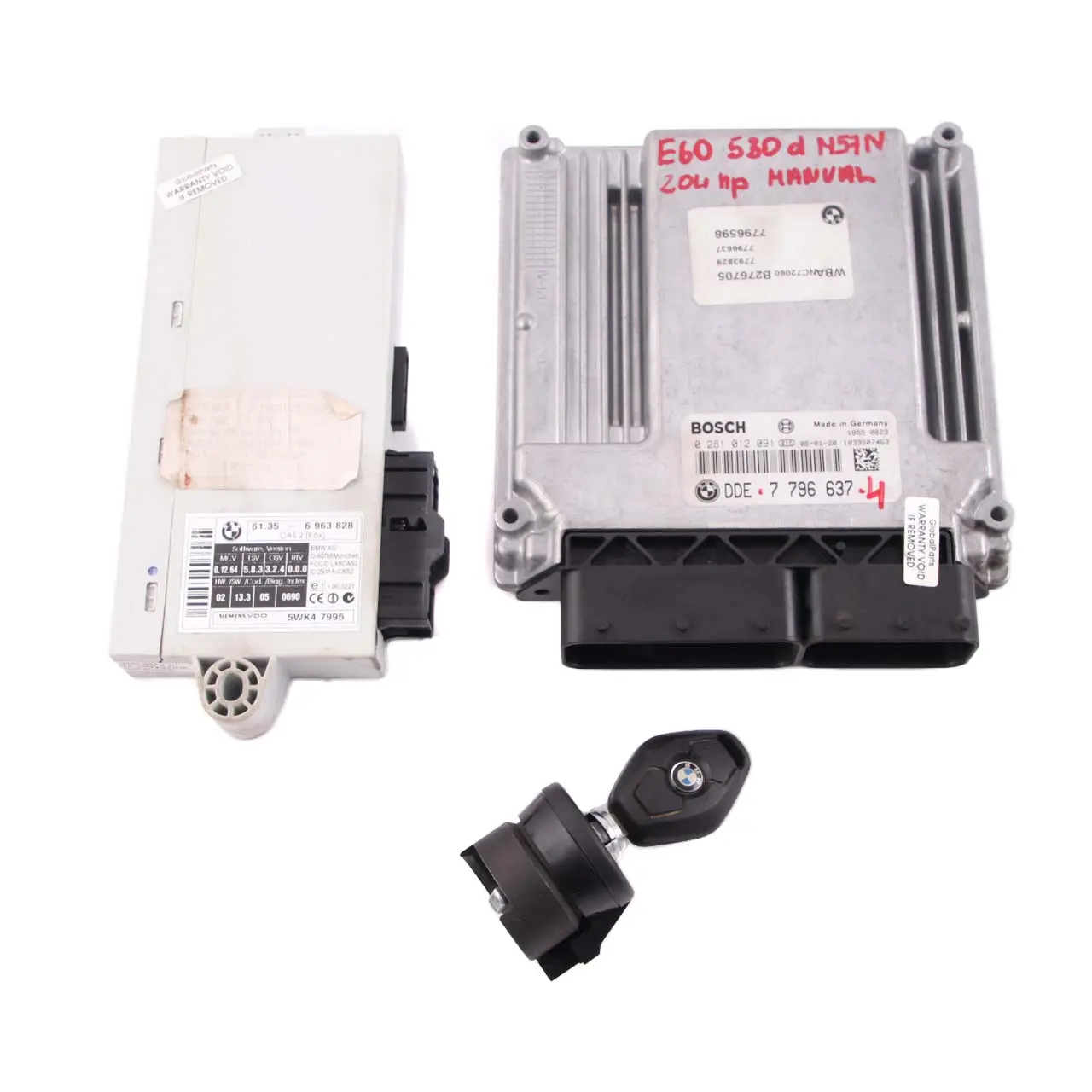 BMW 5 Series E60 E61 530d M57N 218HP ECU Kit DDE 7796637 + CAS2 + Key Manual