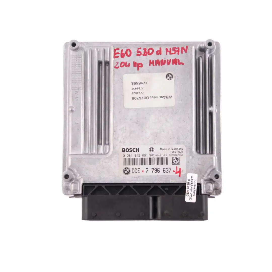 BMW 5 Series E60 E61 530d M57N 218HP ECU Kit DDE 7796637 + CAS2 + Key Manual
