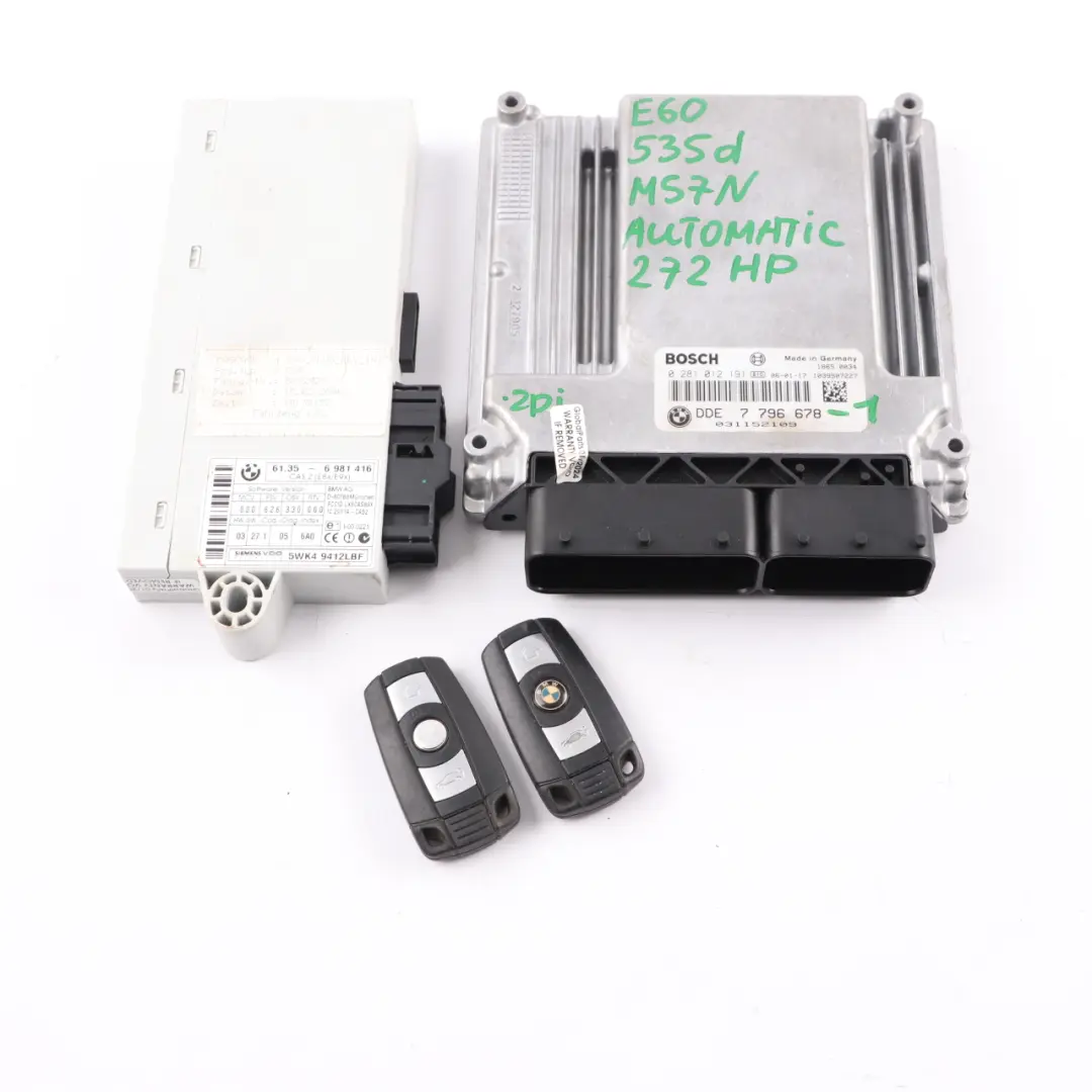 BMW E60 E61 535d M57N Engine Control ECU Kit DDE 7796678 CAS2 2 Keys Automatic