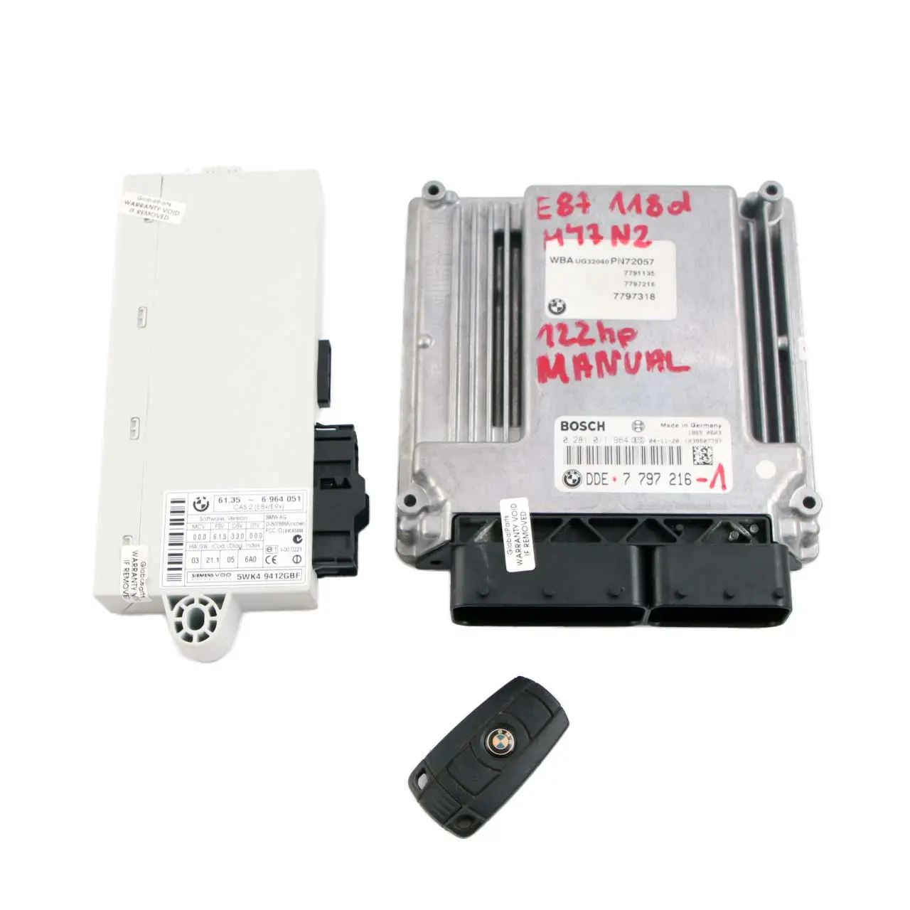BMW 1 3 Series E87 E90 E91 118d 318d M47N2 Engine ECU Kit DDE 7797216 CAS3 Key