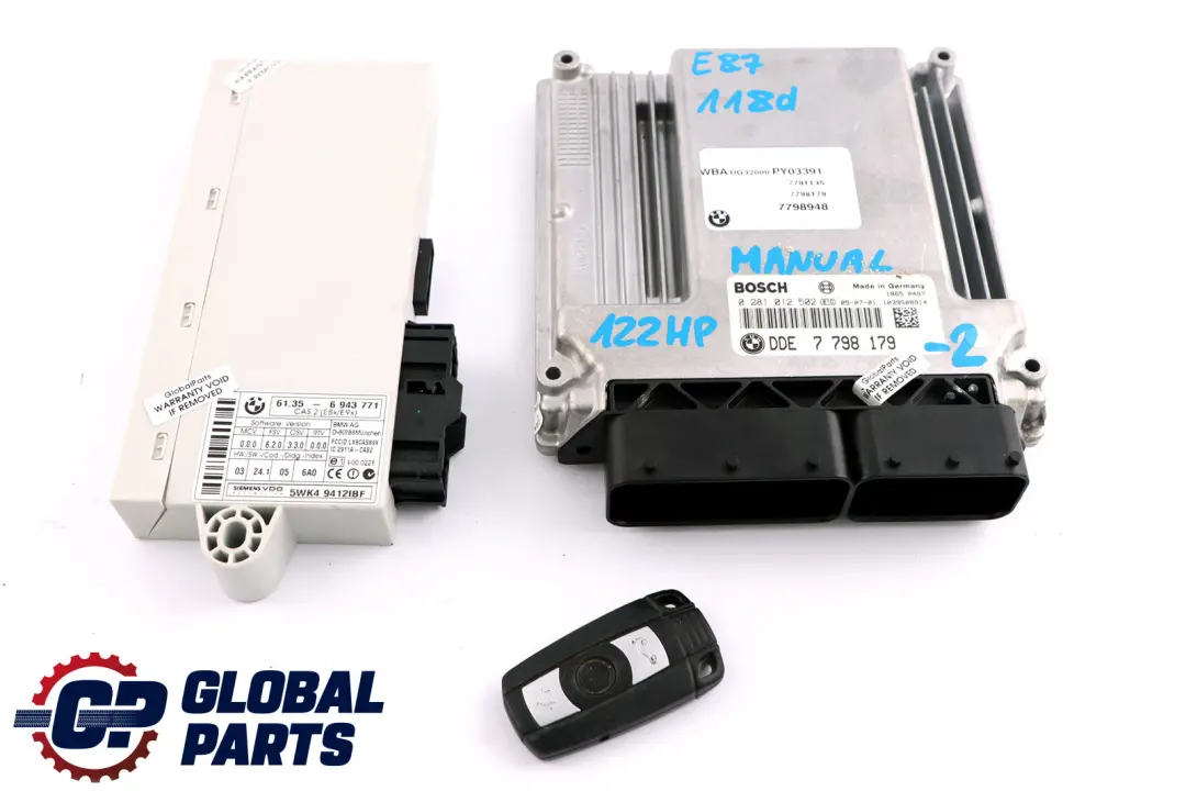 BMW E87 E90 E91 118d 318d M47N2 Motor ECU KIT DDE 7798179 CAS2 + Llave