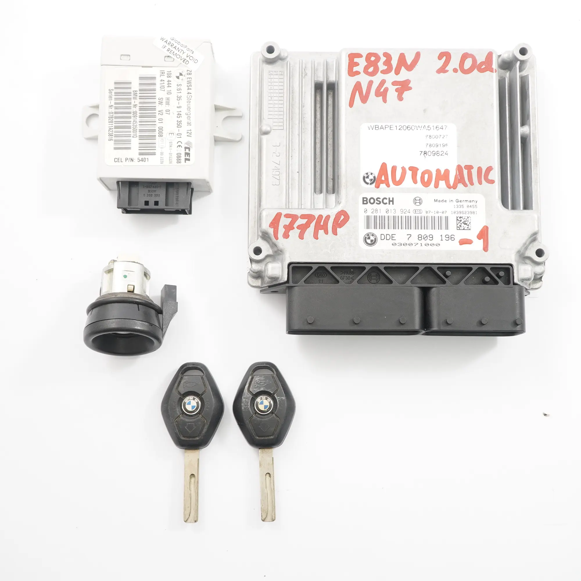 BMW X3 E83 LCI 2.0d N47 Motor ECU Modul Kit DDE 7809196 EWS Schlüssel Automatik