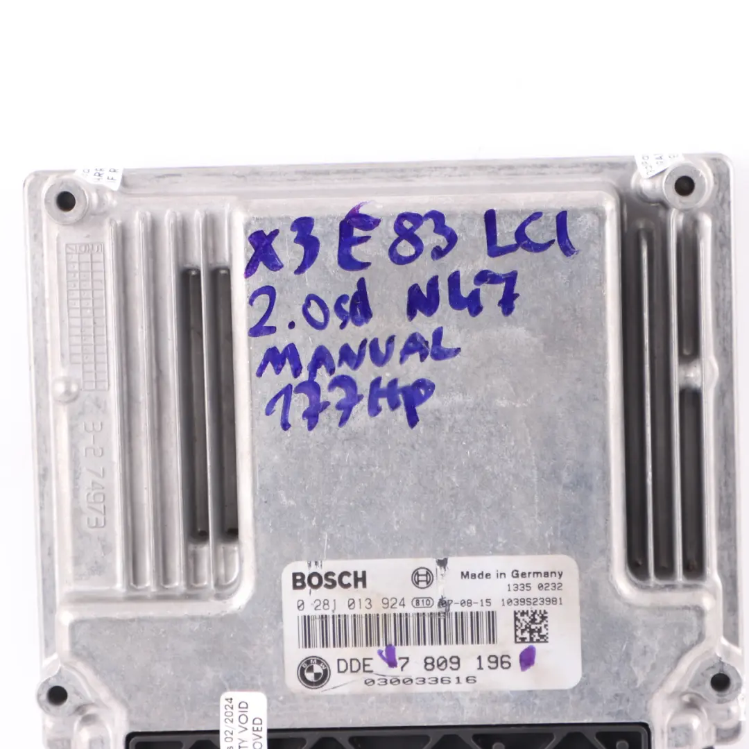 BMW X3 E83 LCI 2.0d N47 177HP Engine ECU Control Unit Module DDE 7809196 Manual