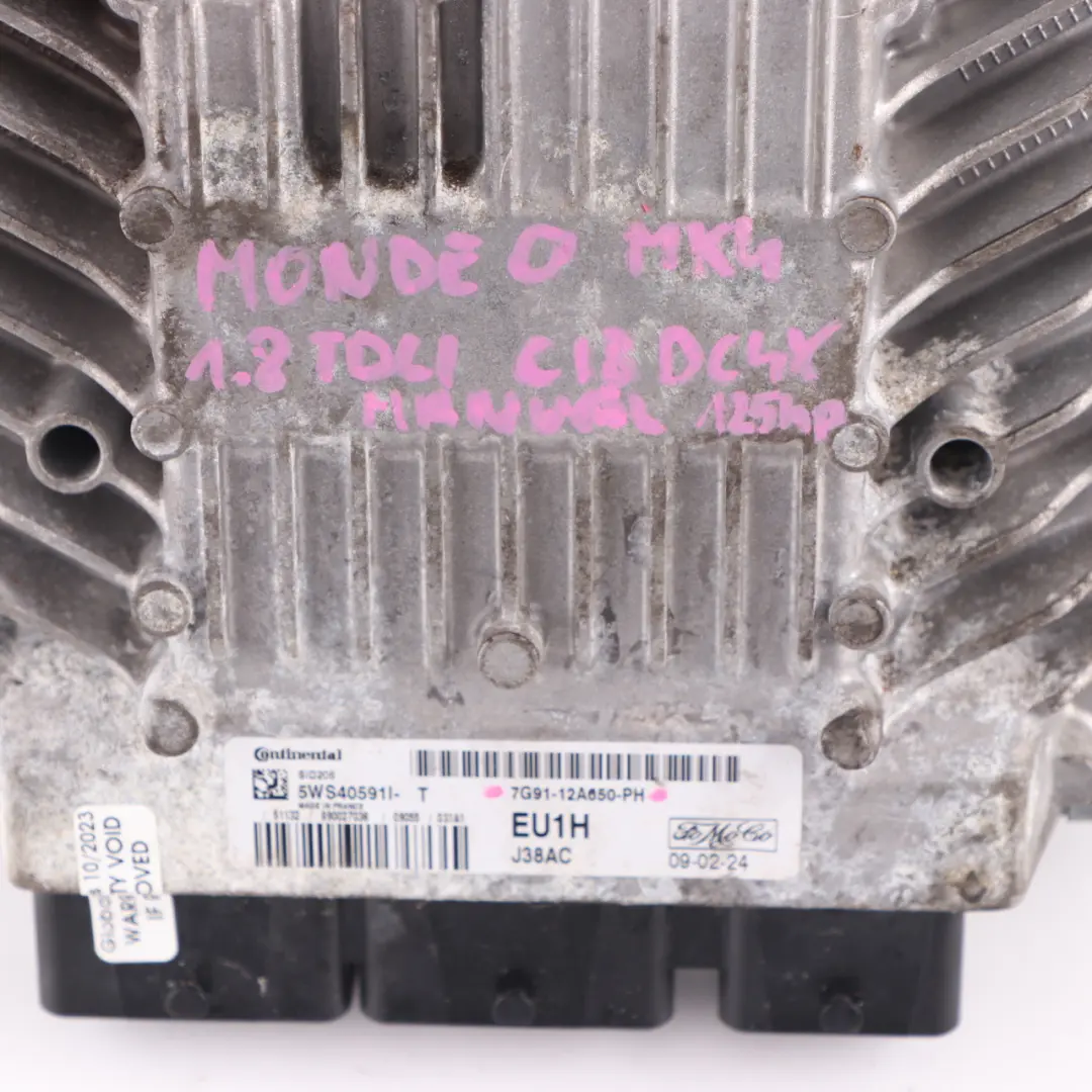Ford Mondeo MK4 1.8 TDCI 125HP Engine Unit Module ECU 7G91-12A650-PH Manual