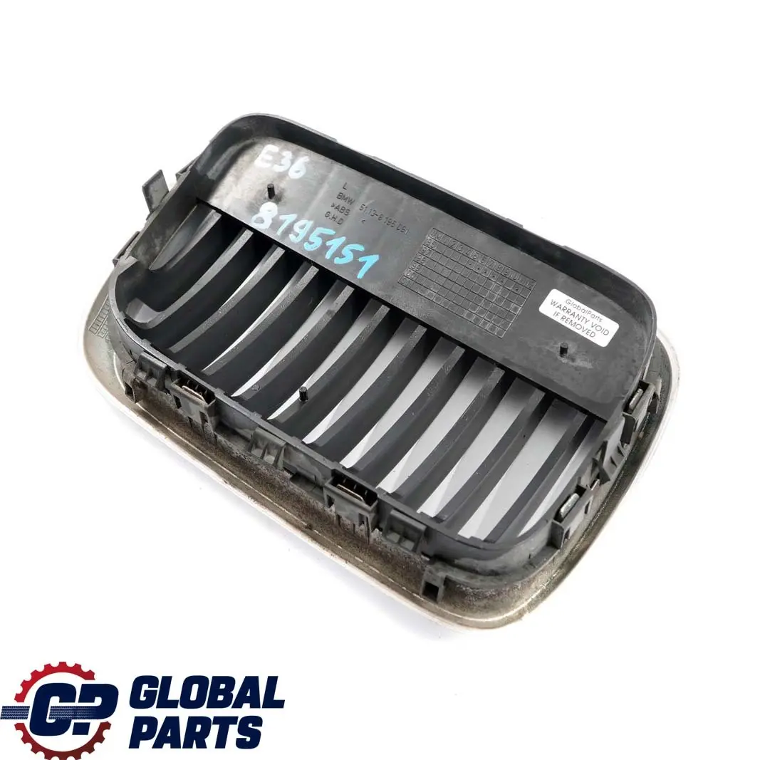 BMW E36 Front Bumper Upper Radiator Grille Left N/S Chrome 8195091