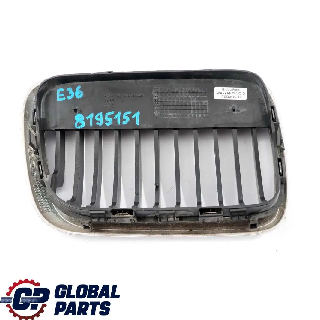 BMW E36 Front Bumper Upper Radiator Grille Left N/S Chrome 8195091