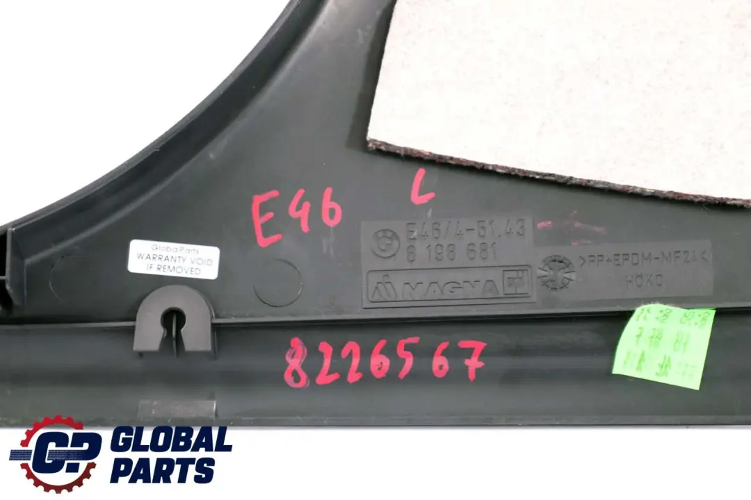 BMW E46 Cover Trim Panel B Column Bottom Pillar Left N/S Black 8198681