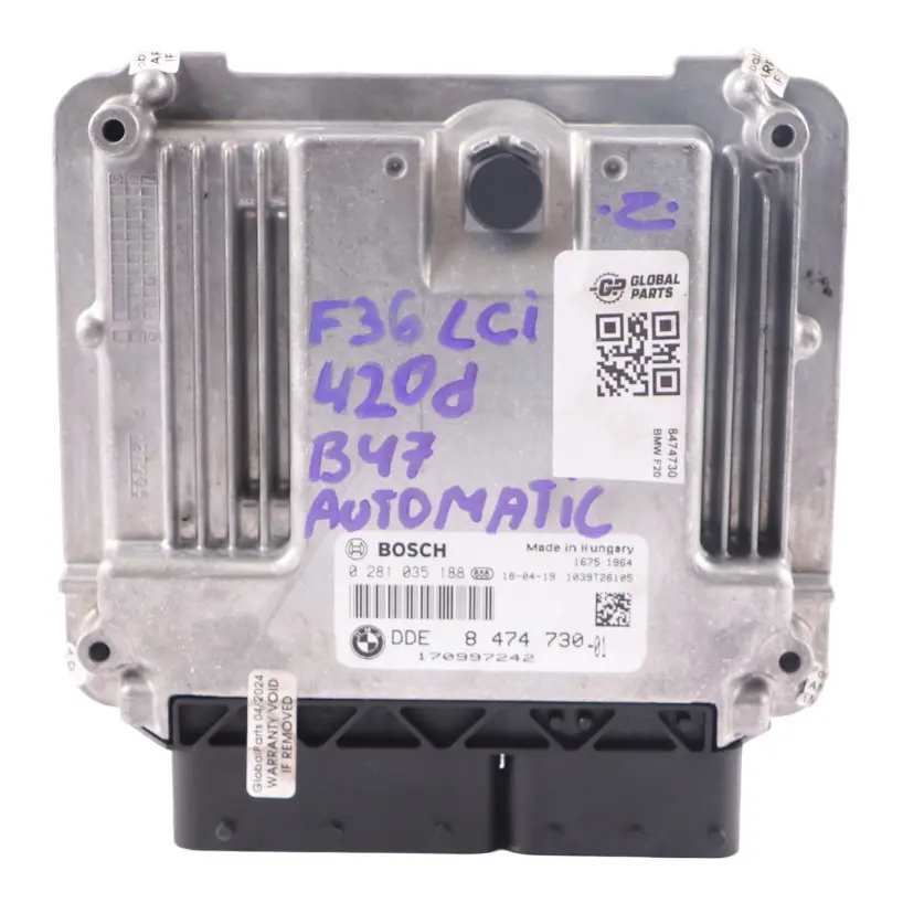 BMW F20 F21 F30 F31 LCI 120d 320d Diesel B47 190HP ECU DDE 8474730 Automatic