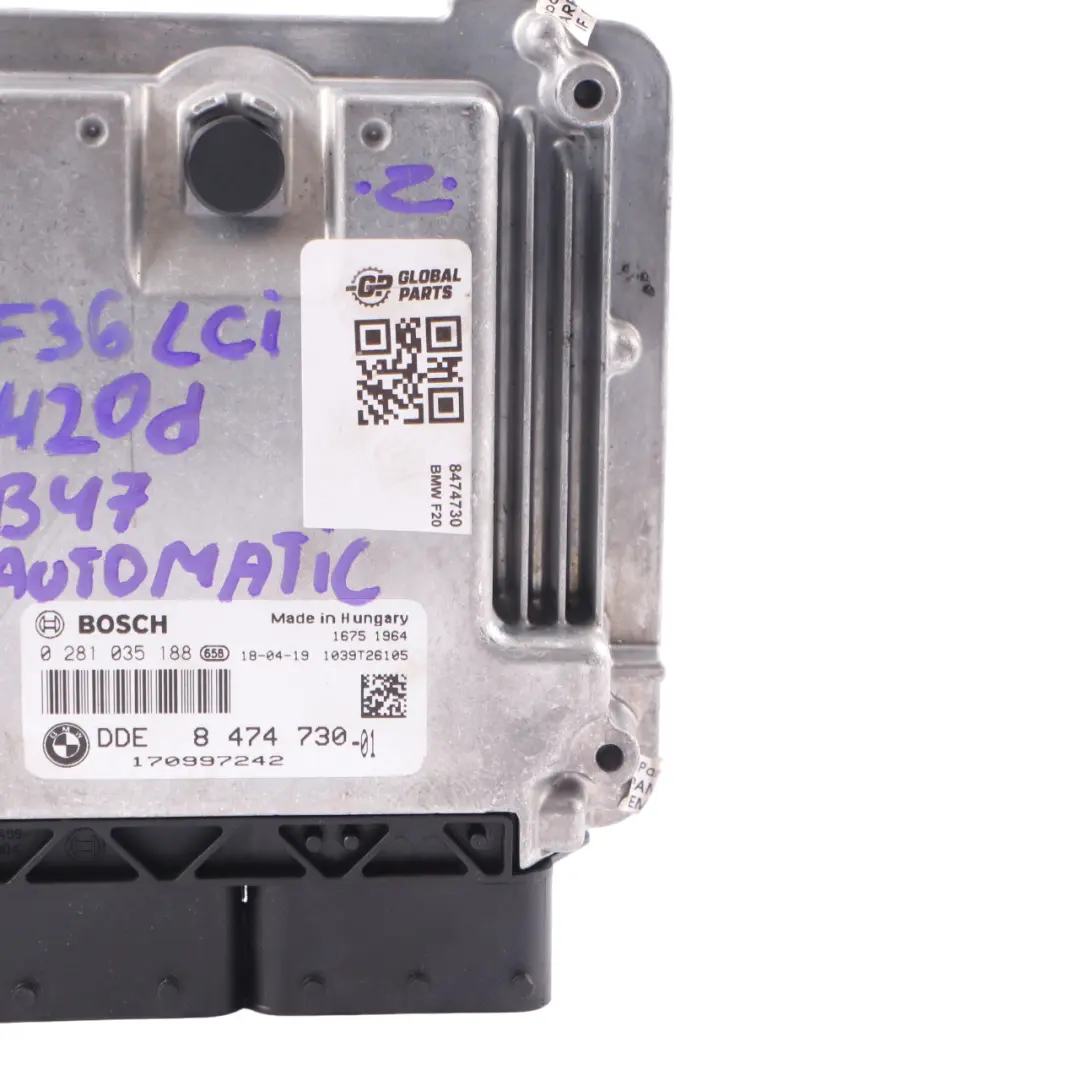 BMW F20 F21 F30 F31 LCI 120d 320d Diesel B47 190HP ECU DDE 8474730 Automatic