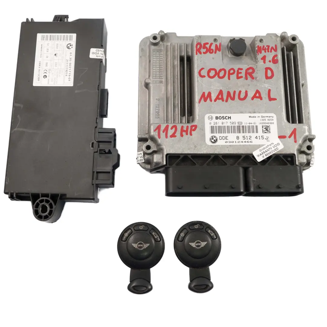 Mini Cooper D R55 R56 LCI R60 N47N Stuergerät ECU DDE 8512415 CAS3 Schlüssel