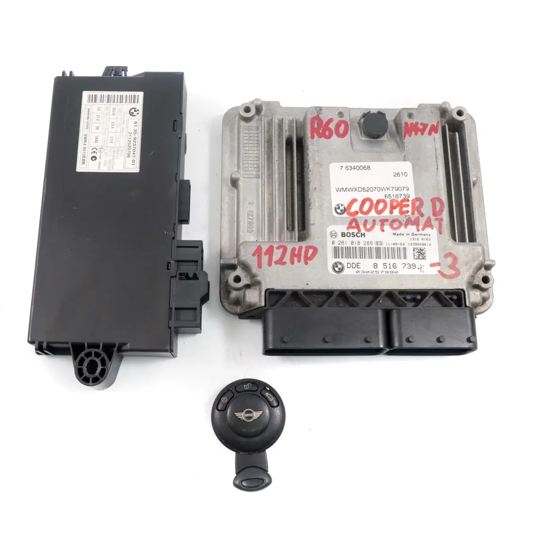 Mini Cooper D R55 R56 LCI R60 N47N Engine ECU Kit DDE 8516739 CAS3 Key Automatic