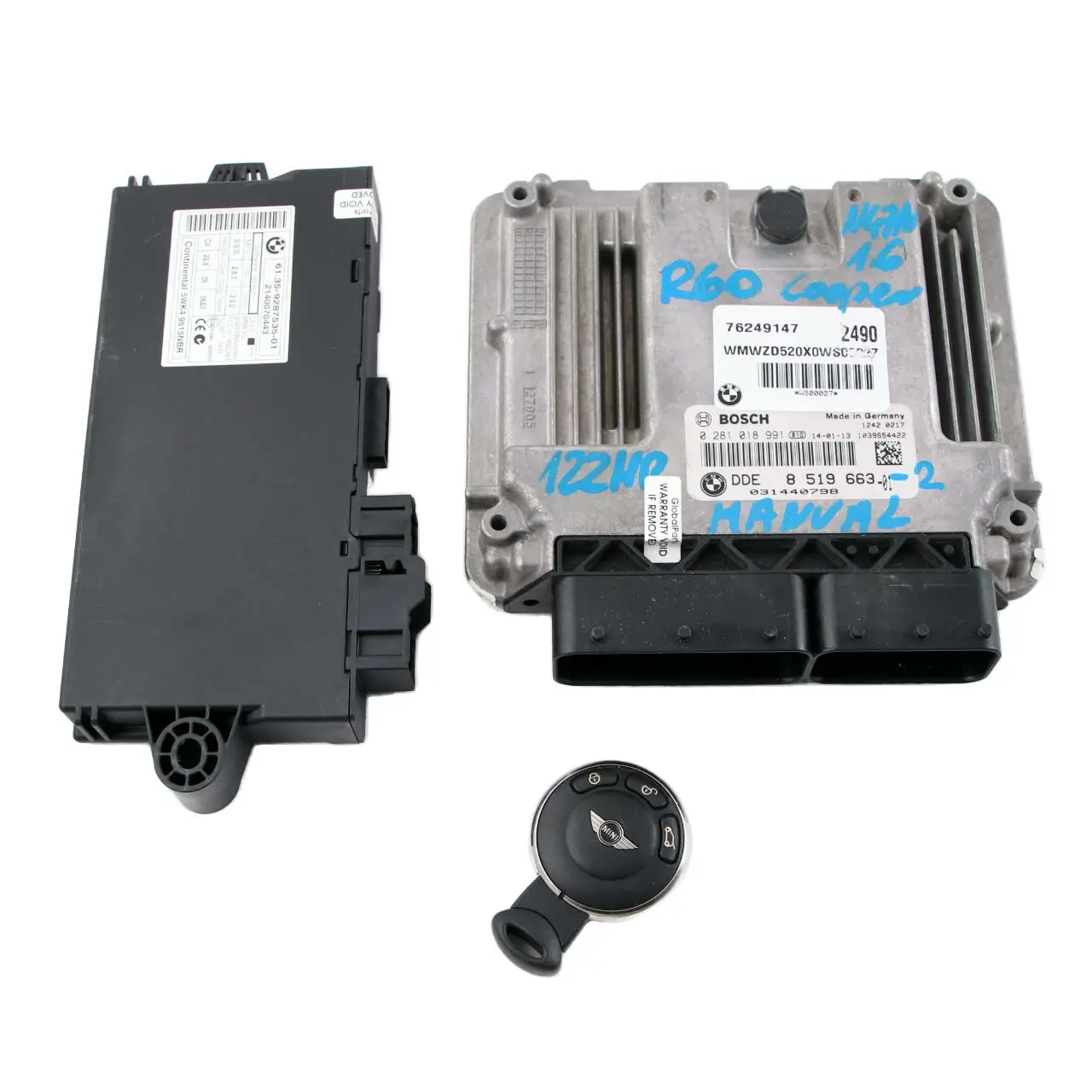 Mini Cooper D R60 N47N Grundstuergerät ECU Kit DME CAS3 Schlüssel 8519663