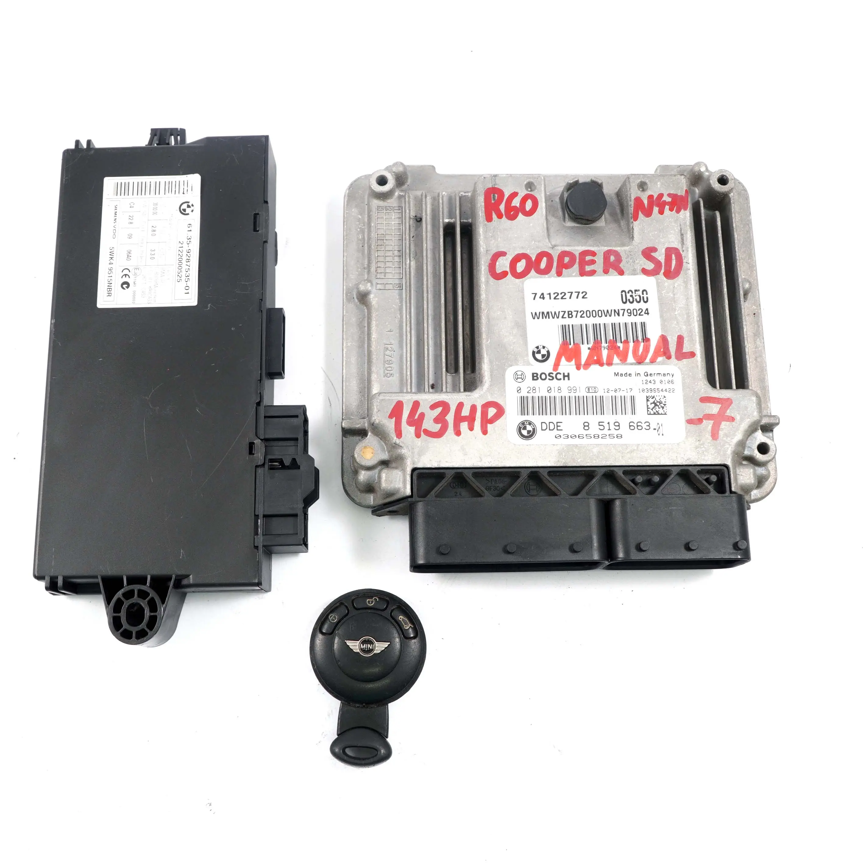 Mini Cooper SD R56 LCI R60 N47N Stuergerät ECU Kit DDE 8519663 CAS3 Schlüssel