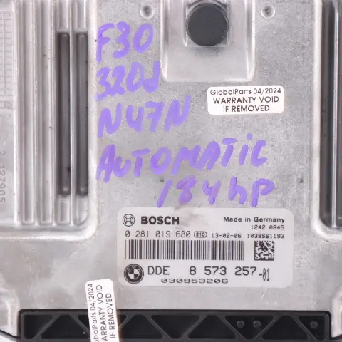 BMW F20 F30 F32 120d 320d 420d Diesel N47N 184HP ECU Kit DDE 8573257 + Key + FEM