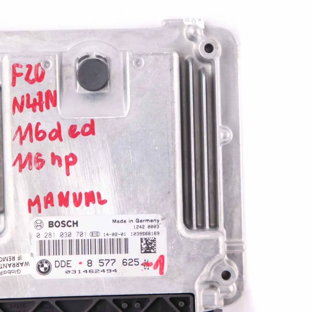BMW F20 F21 116d ed N47N Engine Control Unit ECU DDE 8577625 Manual Transmission