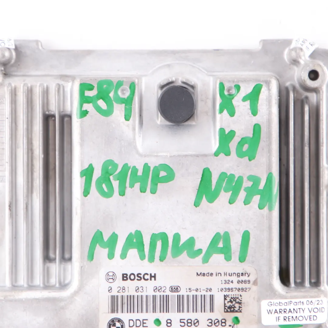 BMW X1 E84 20dX Diesel N47N 184HP Engine Control Unit ECU DDE 8580308 Manual