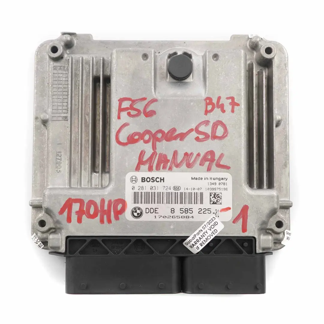 Mini F55 F56 SD B47 Zestaw ECU Sterownik Silnika DDE 8585225 Klucz BDC 