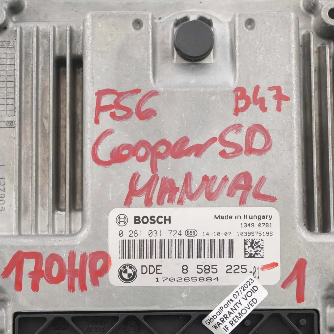 Mini F55 F56 SD B47 Zestaw ECU Sterownik Silnika DDE 8585225 Klucz BDC 