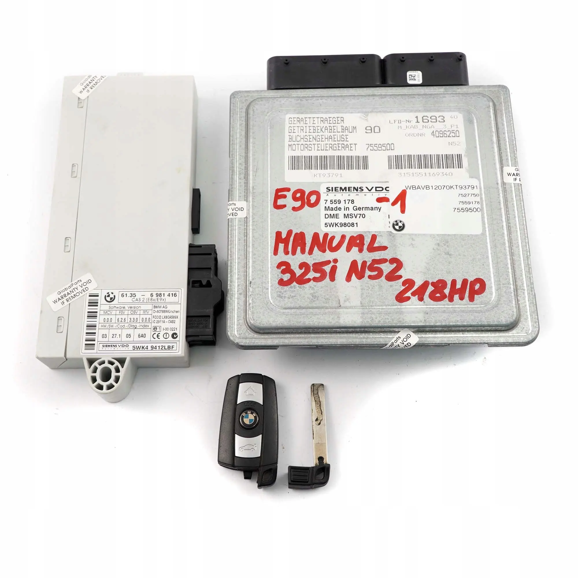 BMW E60 E90 E91 325i 525i N52 218HP Engine ECU Kit DME 7559178 CAS2 + Key Manual