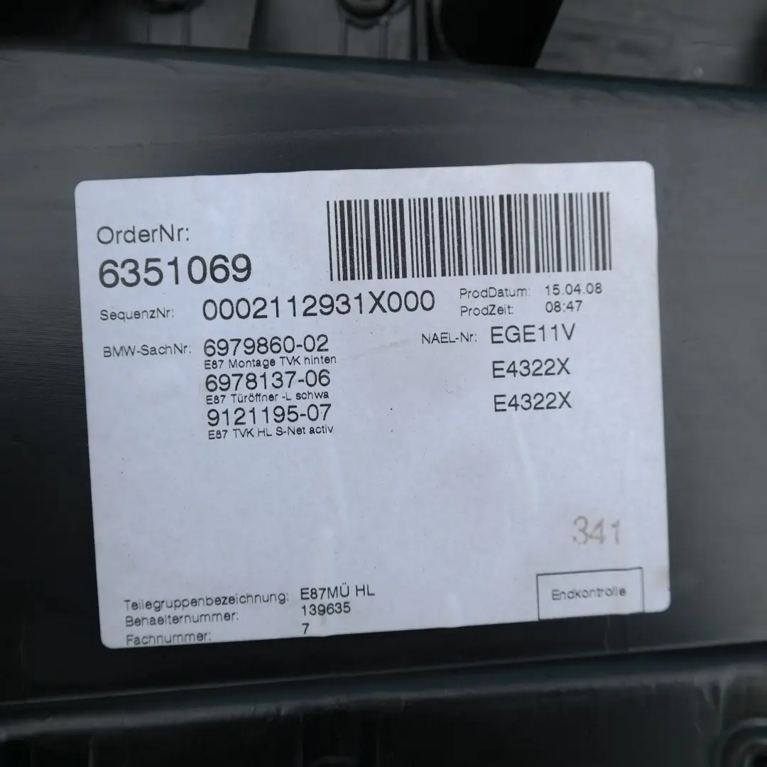 BMW E87 LCI E87N Revestimiento de Tarjeta Puerta Panel Trasero Izquierdo Azul