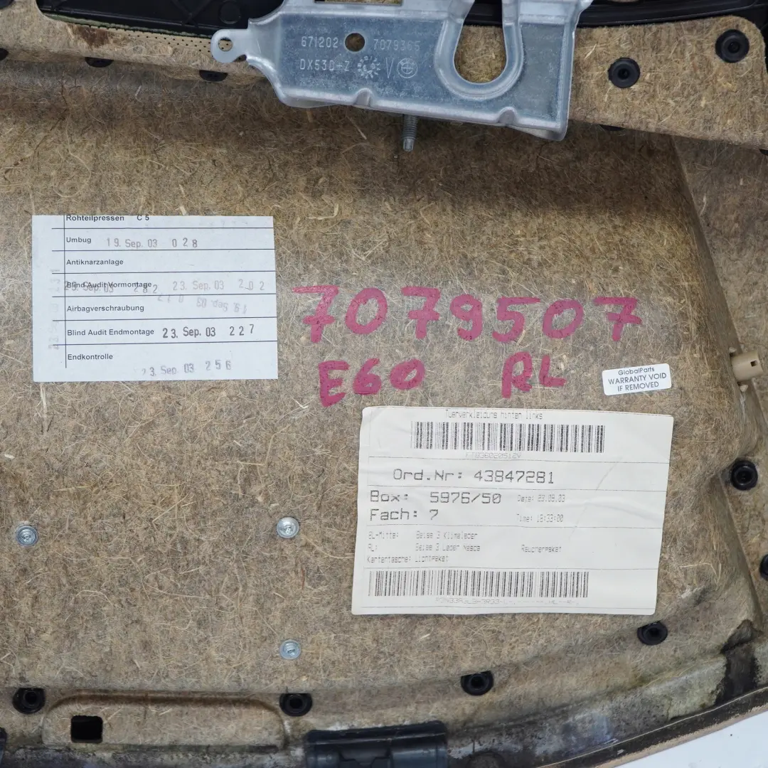 BMW E60 E61 Trasera Izquierda Tarjeta De puerta De cuero Nasca Beige Forro Trim