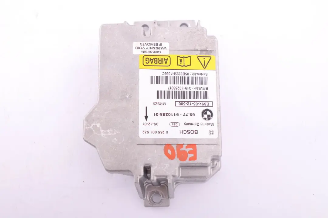 BMW E81 E87 E90 E91 Unidad De Control Airbag ECU NO CRASH DATA 9110258