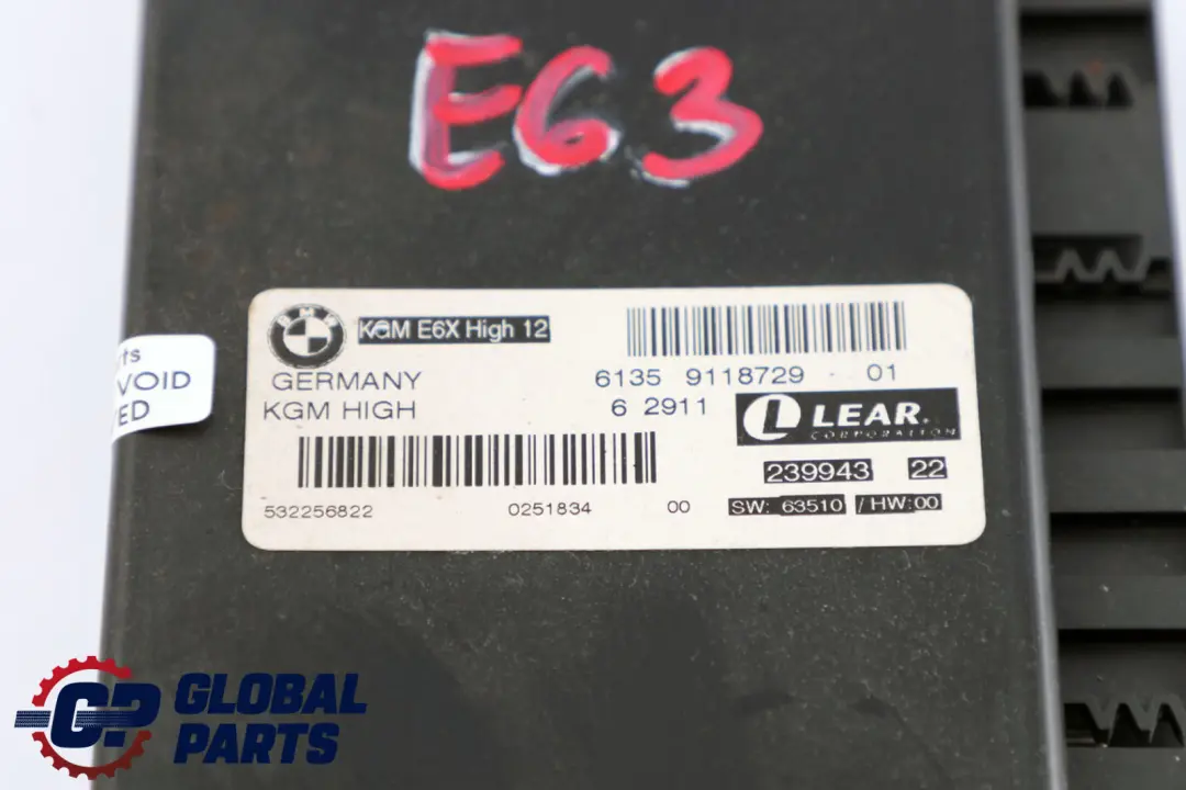 BMW 6 Series E63 Body Gateway Module KGM HIGH LEAR 9118729 61359118729