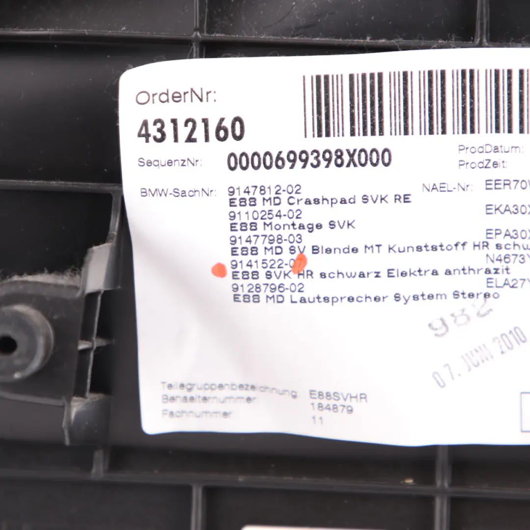 BMW E88 Rear Right O/S Trim Panel Door Card Cloth Elektra Anthracite 9141522