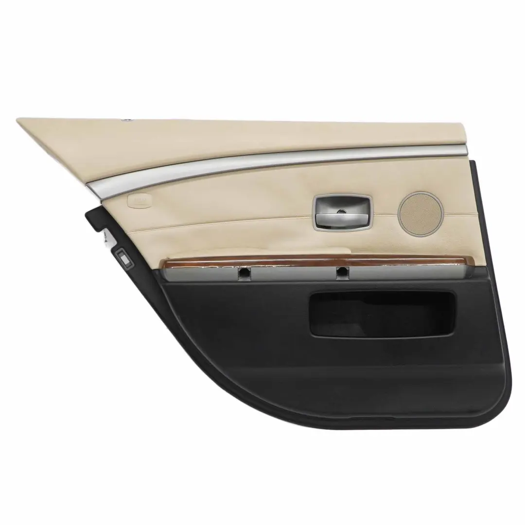 BMW E65 E66 Tarjeta de Puerta Trasera Izquierda Revestimiento Cuero Crema Beige