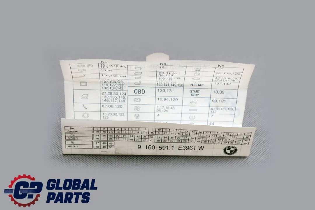 BMW X5 E70 Mapa De La Caja De Fusibles Agrupación 9160591