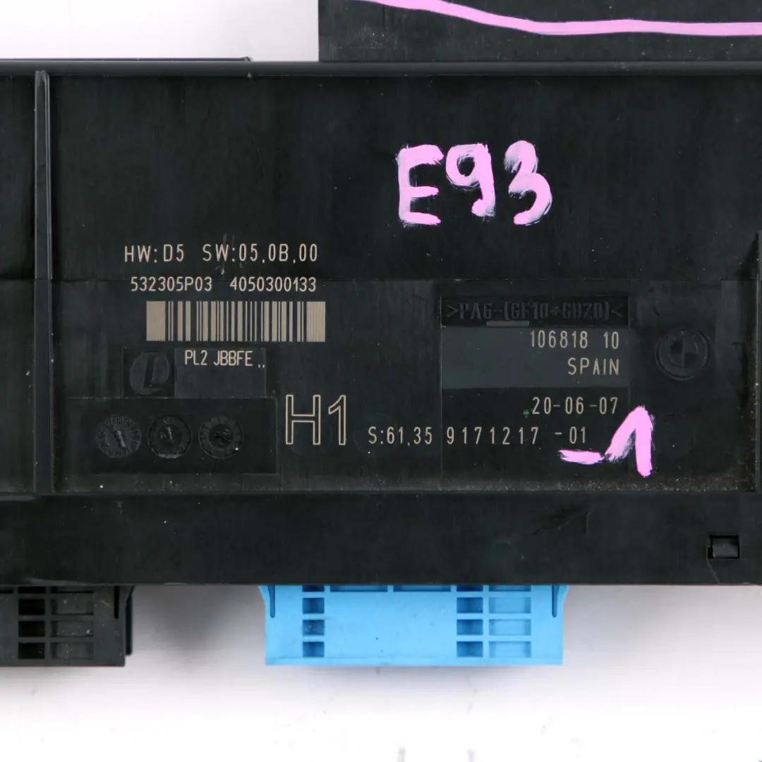 BMW E93 ECU Body Control Module H1 PL2 JBBFE Junction Box 9171217