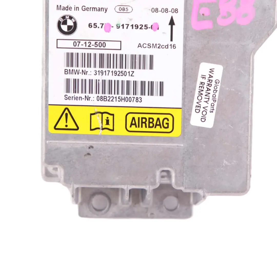 BMW E88 Convertible Airbag ECU Control Unit Module 9171925