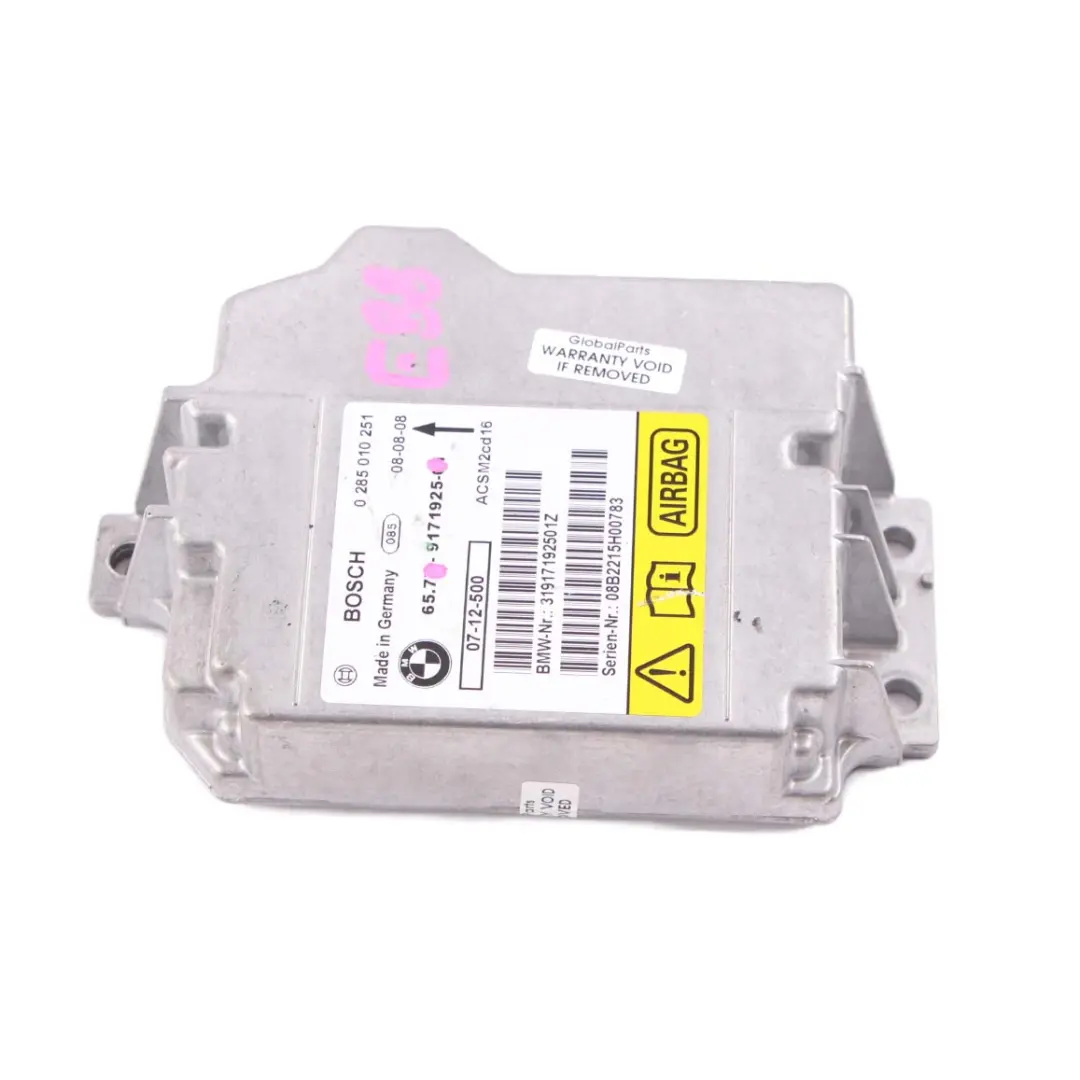 BMW E88 Convertible Airbag ECU Control Unit Module 9171925