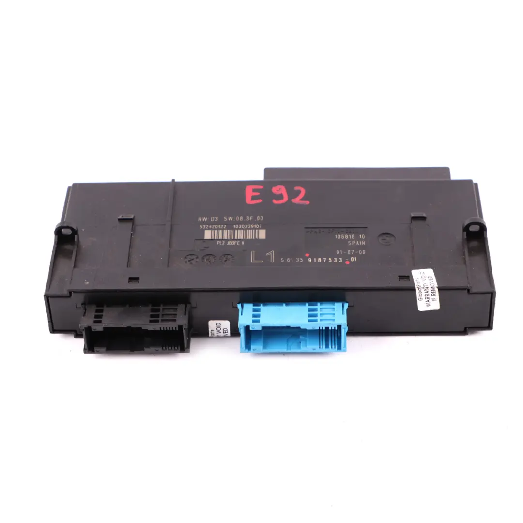 BMW E92 ECU Módulo Control Cuerpo Caja Conexiones L1 PL2 JBBFE II 9187533