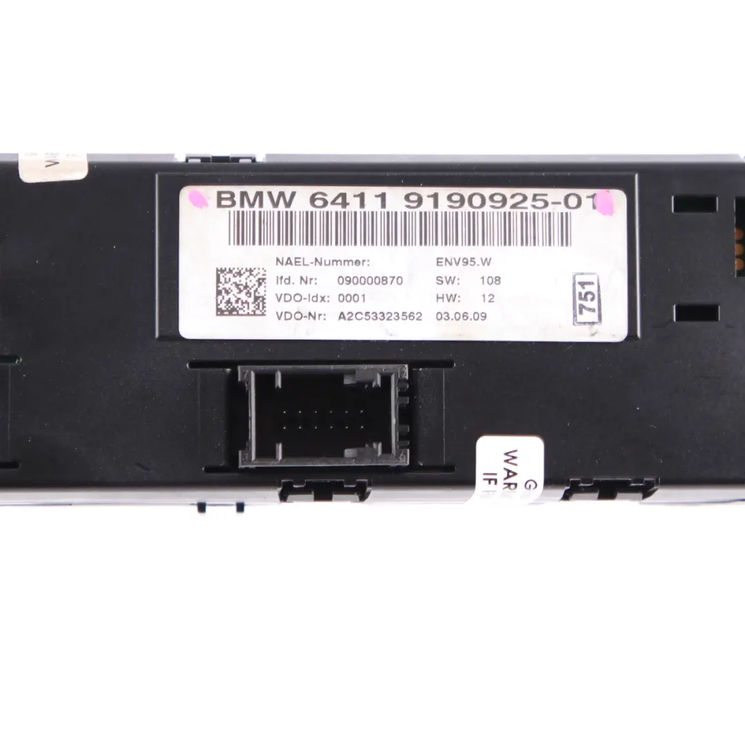 Heater Control Switch BMW E81 E87 Manual Switch Panel Black 9190925