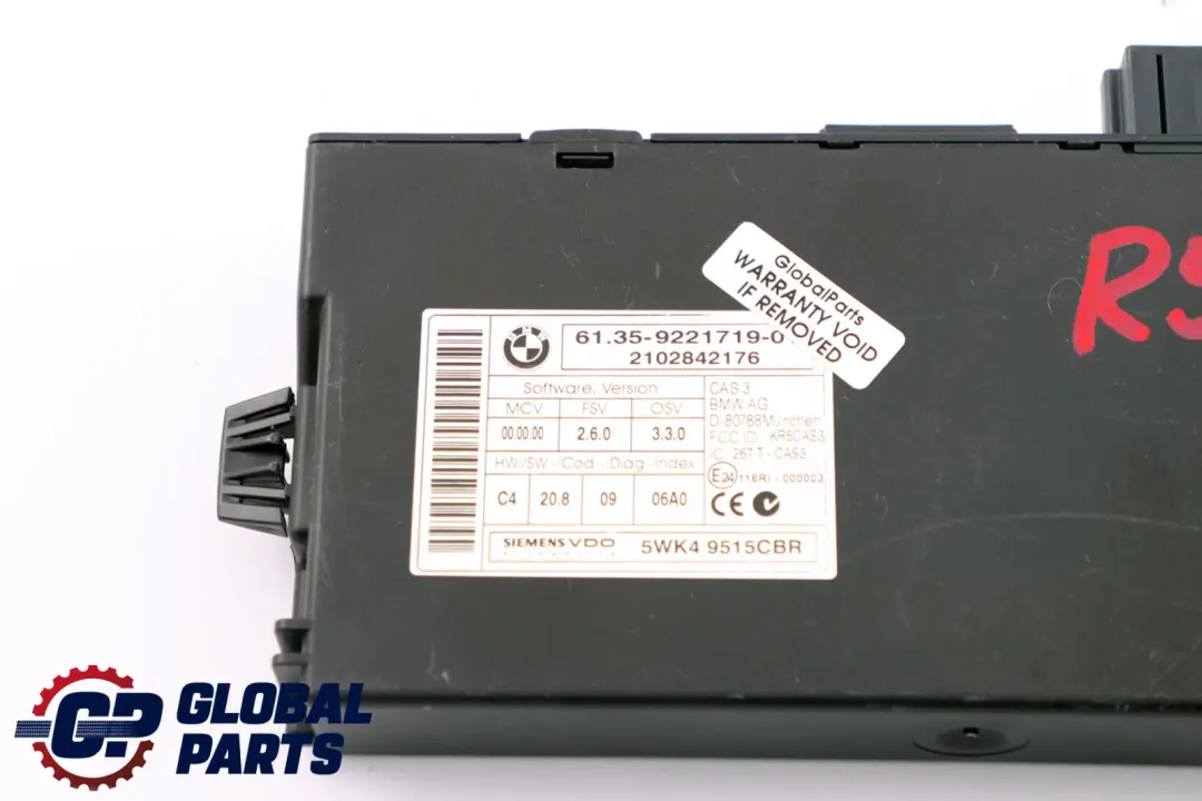 Mini R55 R56 R60 CAS 3 ECU Unidad De Control Modulo De Lectura De Llaves 9221719