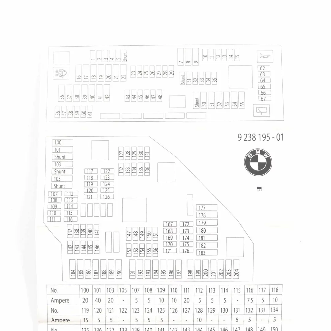 BMW F10 F11 F12 Tarjeta Mapa Caja de Fusibles Diagrama Agrupación 9238195