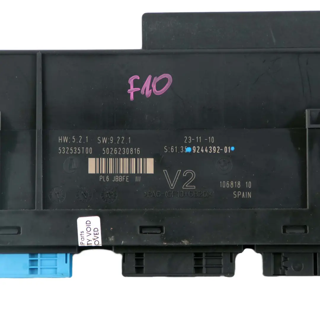 BMW F10 ECU Módulo Control Cuerpo V2 PL6 JBBFE III Caja De Conexiones 9244392