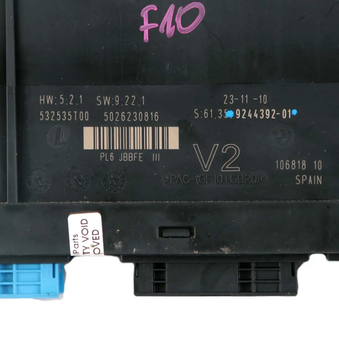 BMW F10 ECU Módulo Control Cuerpo V2 PL6 JBBFE III Caja De Conexiones 9244392