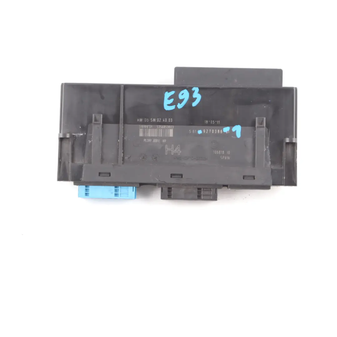 BMW E93 Body Control Module ECU Unit JBBFE IIIR H4 PL2RR 9270386