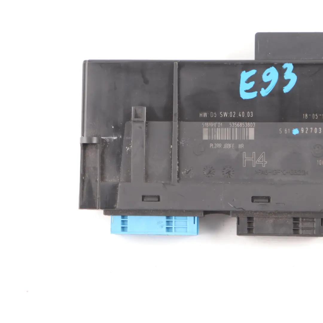 BMW E93 Body Control Module ECU Unit JBBFE IIIR H4 PL2RR 9270386