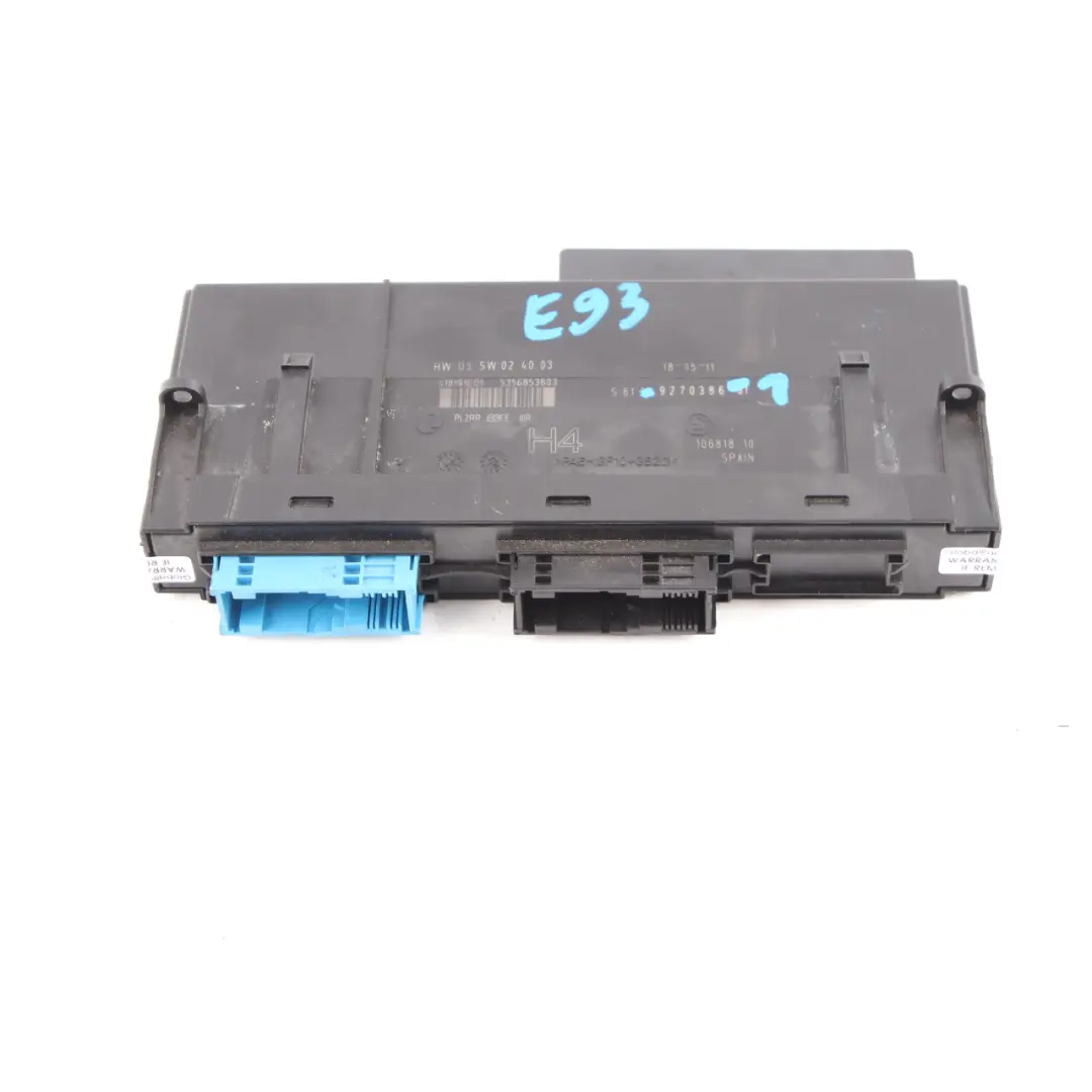 BMW E93 Body Control Module ECU Unit JBBFE IIIR H4 PL2RR 9270386