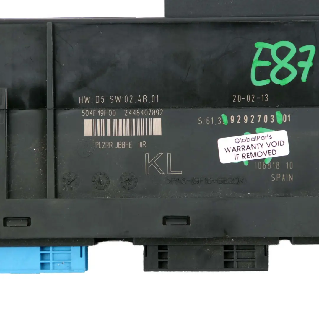 BMW E87 ECU Body Control Module Junction Box H2 PL2RR JBBFE IIIR 9292703