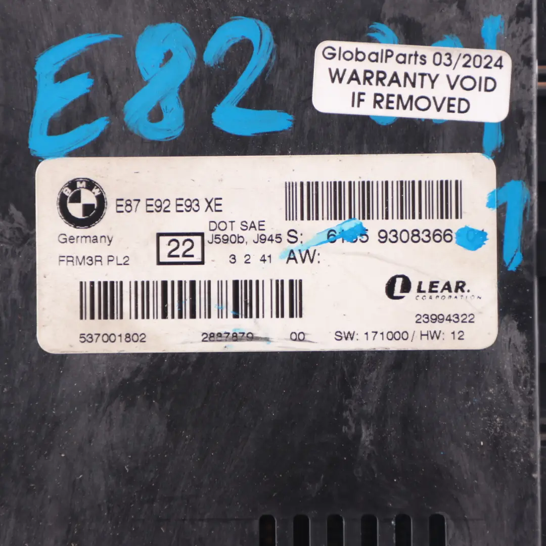 BMW E82 Light Module Footwell Module PL2 FRM3R Lear 9308366